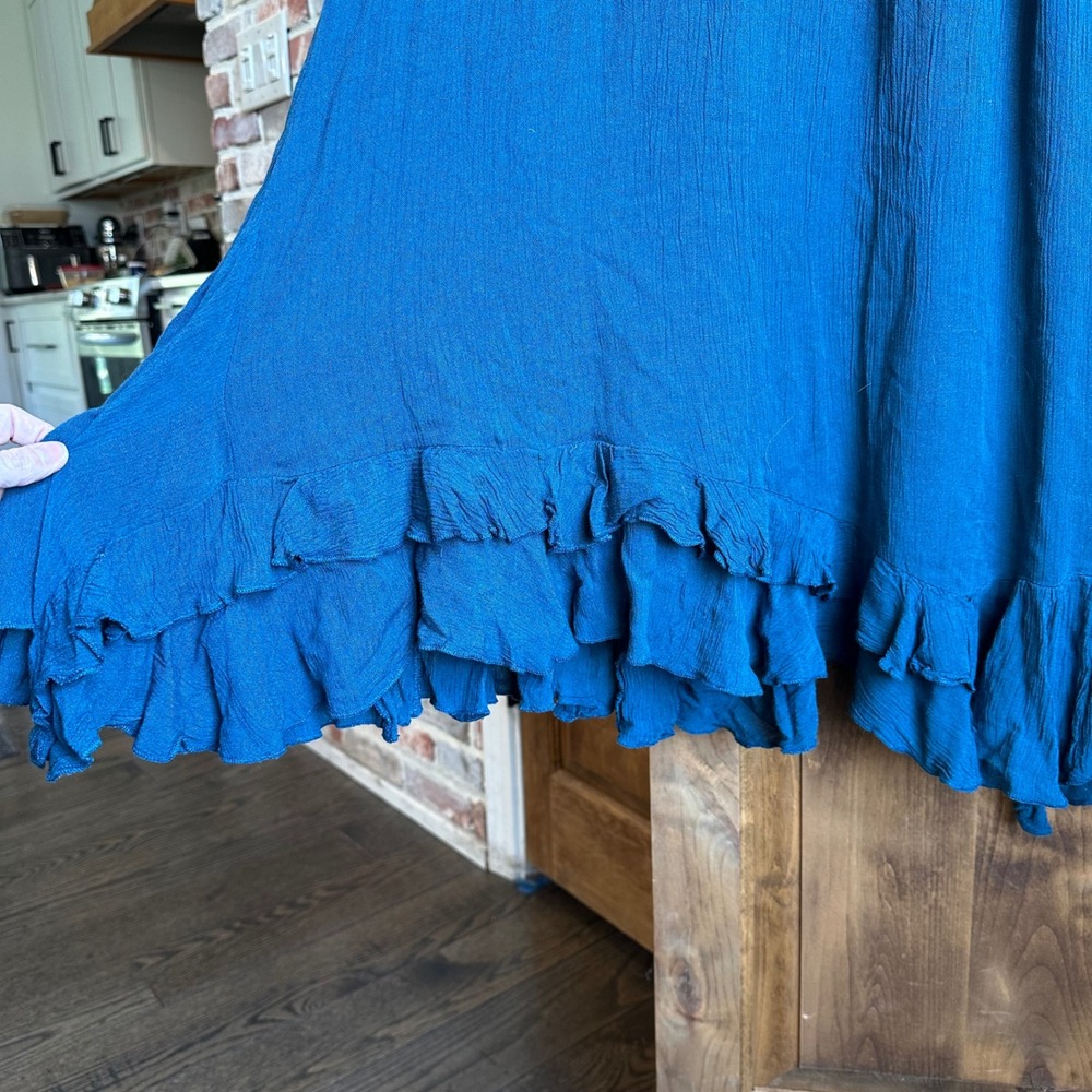 Free People FP One Maxi Dress Womens Medium Teal Blue Lace Boho Ruffle Hem - Picture 13 of 16